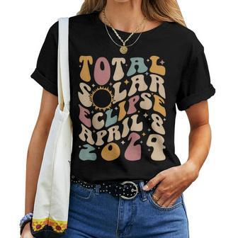 Retro Groovy Total Solar Eclipse April 08 2024 Women T-shirt | Mazezy