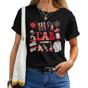 Retro Groovy Valentines Lab Tech Medical Laboratory Science Women T-shirt - Seseable
