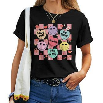 Retro Groovy Valentines Smile Candy Heart Happy Face Women T-shirt - Thegiftio UK