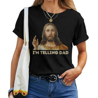 Retro I'm Telling Dad Religious Christian Jesus Women T-shirt | Mazezy UK