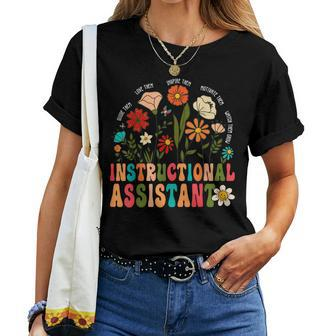 Retro Instructional Assistant Wildflowers Teacher Aide Women T-shirt | Mazezy