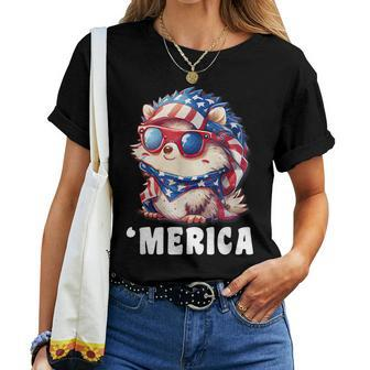 Retro 'Merica Hedgehog Dad Mom 4Th Of July Women T-shirt - Monsterry DE