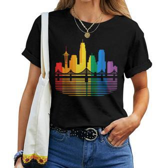 Retro Oakland Skyline Rainbow Lgbt Lesbian Gay Pride Women T-shirt - Monsterry