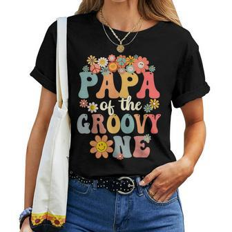 Retro Papa Of Groovy One Matching Family 1St Birthday Party Women T-shirt - Seseable