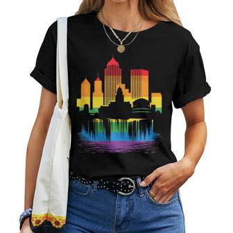 Retro Rochester Skyline Rainbow Lgbt Lesbian Gay Pride Women T-shirt - Monsterry AU