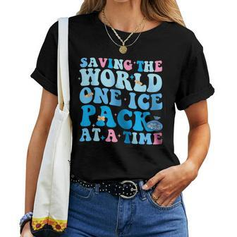 Retro Saving The World One Ice Pack At A Time School Nurse Women T-shirt - Seseable