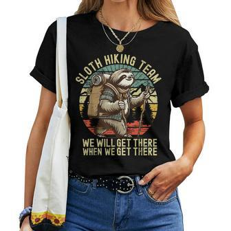 Retro Sloth Hiking Team We'll Get There When We Get There Women T-shirt - Monsterry