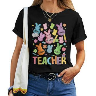 Retro Teacher Of Sweet Bunny Apparel Cute Teacher Easter Day Women T-shirt - Seseable