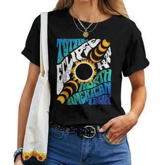 Retro Total Eclipse 2024 Groovy North American Tour Concert Women T-shirt | Seseable CA
