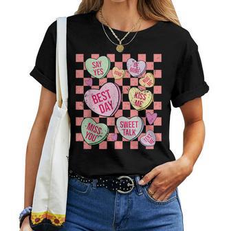 Retro Valentines Day Candy Conversation Hearts Girls Women T-shirt - Thegiftio UK