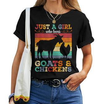 Retro Vintage Just A Girl Who Loves Chickens & Goats Farmer Women T-shirt - Seseable