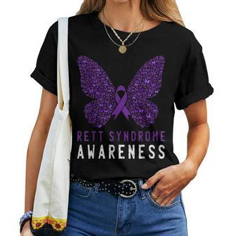 Rett Syndrome Awareness Butterfly Purple Ribbon Support Women T-shirt - Monsterry AU
