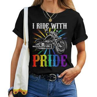 I Ride With Pride Gay Biker Rainbow Motorcycle Lover Queer Women T-shirt - Monsterry DE