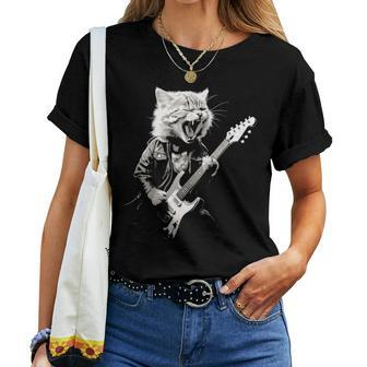Rock Cat Playing Guitar Guitar Cat Womens Women T-shirt - Thegiftio UK