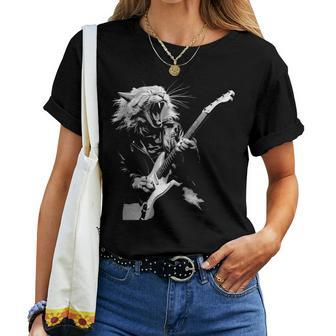 Rock Cat Playing Guitar Guitar Cat Womens Women T-shirt | Mazezy