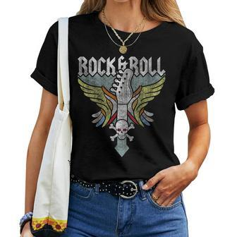 Rock Guitar Music Lover Vintage Guitarist Band Wings Skull Women T-shirt - Monsterry CA