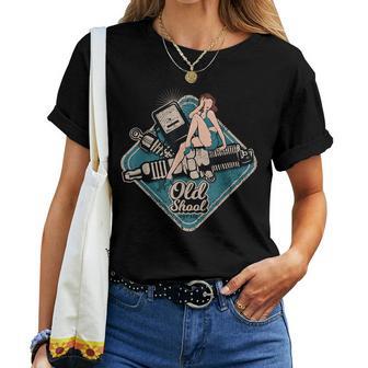 Rockabilly Pin Up Girl Gas Station Old School Repair Rock Women T-shirt - Monsterry