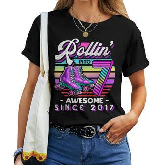 Roller Skating 7Th Birthday Girls Rollin Into 7 Awesome 2017 Women T-shirt | Mazezy