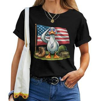 Salute Duck American Usa Flag Memorial Day 4Th Of July Women T-shirt - Monsterry DE