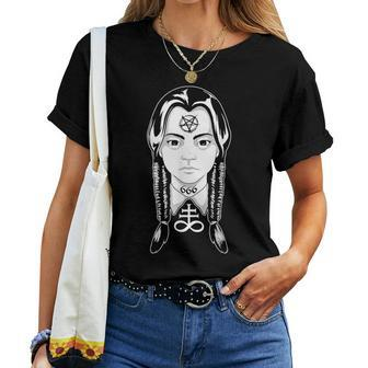 Satanic Goth Punk Girl Mall Goth Creepy Devil Pentagram Rock Women T-shirt - Monsterry