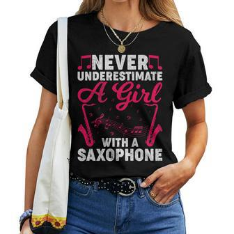 Saxophonist Girl Never Underestimate A Girl With A Saxophone Women T-shirt - Thegiftio UK