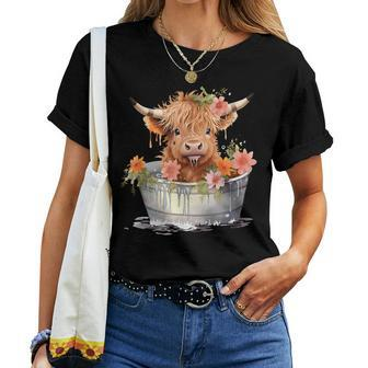 Scottish Baby Highland Cow Cattle Farm Floral Cute Cow Lover Women T-shirt - Monsterry CA