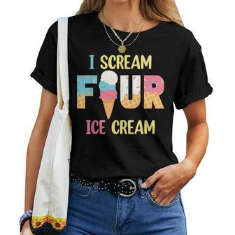 I Scream Four Ice Cream Girls 4Th Birthday Cream Party Girls Women T-shirt - Monsterry AU