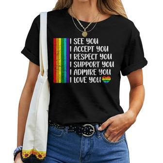 I See Love Accept You Lgbtq Gay Rainbow Pride Flag Women T-shirt - Monsterry