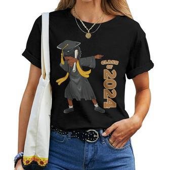 Senior 2024 Graduation African Black Girl Dabbing Afro Women Women T-shirt - Monsterry UK