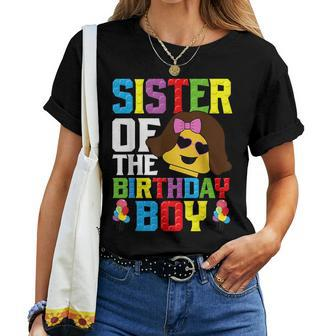 Sister Of The Birthday Boy Building Blocks Master Builder Women T-shirt - Monsterry