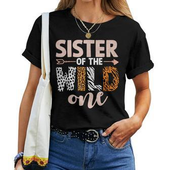 Sister Of The Wild One Birthday Girl Family Party Decor Women T-shirt - Seseable