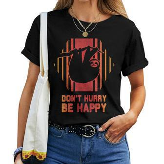 Sloth Don't Hurry Be Happy Retro Vintage 80S Style Women T-shirt - Monsterry