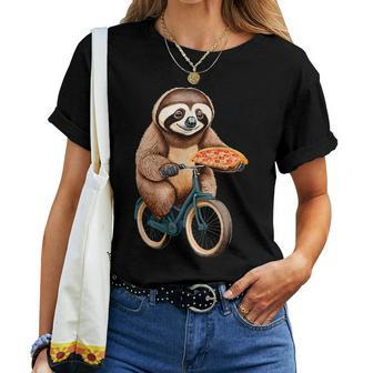 Sloth Riding A Bicycle Eating Pizza I Love Sloth And Pizza Women T-shirt - Thegiftio UK