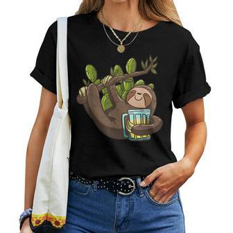 Smiling Sloth Beer Cactus Lazy Animal Sloth Lover Women T-shirt - Monsterry