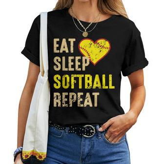 Softball Eat Sleep Softball Repeat Girls Softball Women T-shirt - Seseable