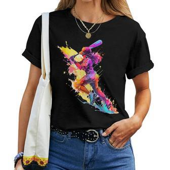 Softball Girl Paint Splash Baseball Woman Women T-shirt - Seseable