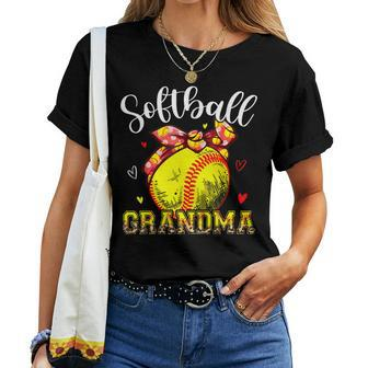 Softball Grandma Headband Leopard Softball Ball Mother's Day Women T-shirt | Mazezy