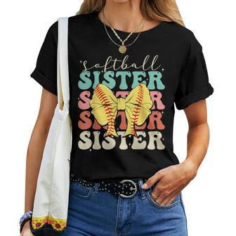 Softball Sister Vintage Sport Lover Sister Mothers Da Women T-shirt - Seseable