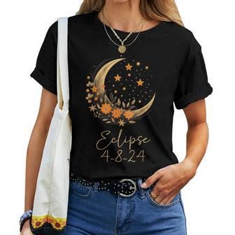 Solar Eclipse With Floral Flowers Women T-shirt - Seseable