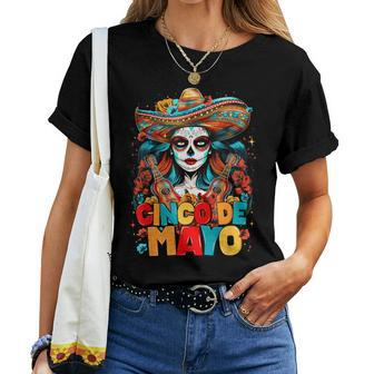 Sombrero La Catrina Cinco De Mayo Fiesta Mexican Retro Women T-shirt - Monsterry
