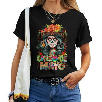 Sombrero La Catrina Fiesta Mexican Cinco De Mayo Retro Women T-shirt | Mazezy DE