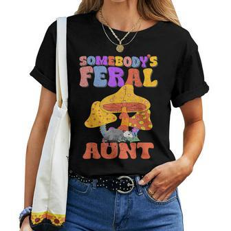 Somebody's Feral Aunt Groovy Opossum Mushroom Wild Auntie Women T-shirt - Monsterry AU
