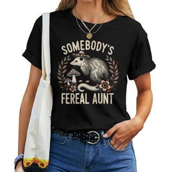 Somebody's Feral Aunt Opossum Wild Auntie Boho Mushroom Women T-shirt - Monsterry UK