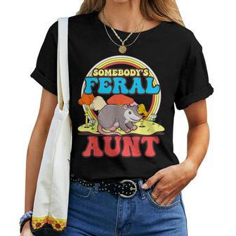 Somebody's Feral Aunt Opossum Wild Auntie Groovy Mushroom Women T-shirt - Monsterry UK