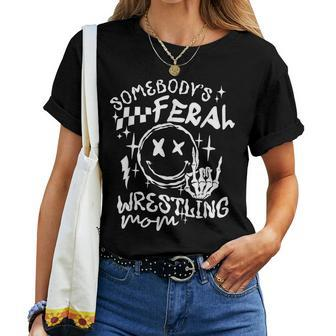 Somebody's Feral Wrestling Mom Retro Mama Life Mother's Day Women T-shirt - Seseable