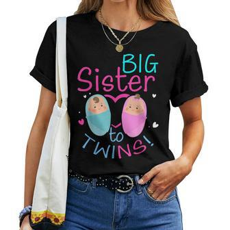 Soon To Be Big Sister To Twins Baby Boy Girl 2024 Reveal Women T-shirt - Monsterry