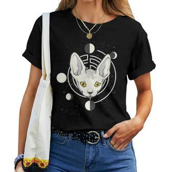 Sphynx Cat Moon Phase Gothic Women T-shirt - Monsterry