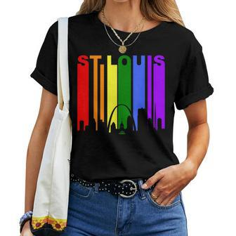 St Louis Missouri Lgbtq Gay Pride Rainbow Skyline Women T-shirt - Monsterry CA