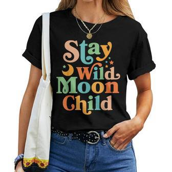Stay Wild Moon Child Hippie Retro 60S 70S Groovy Women T-shirt - Seseable