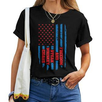 Steak Whiskey Freedom Cigars Usa Flag Women T-shirt - Monsterry